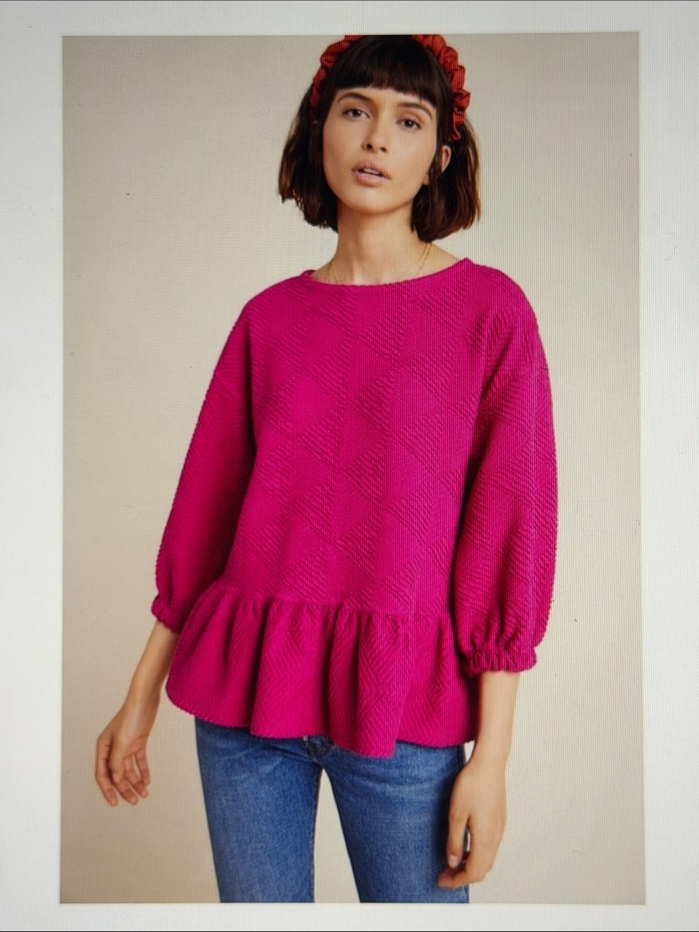 Anthropologie Maeve Women’s Peplum Knit Top in Fuchsia Size M